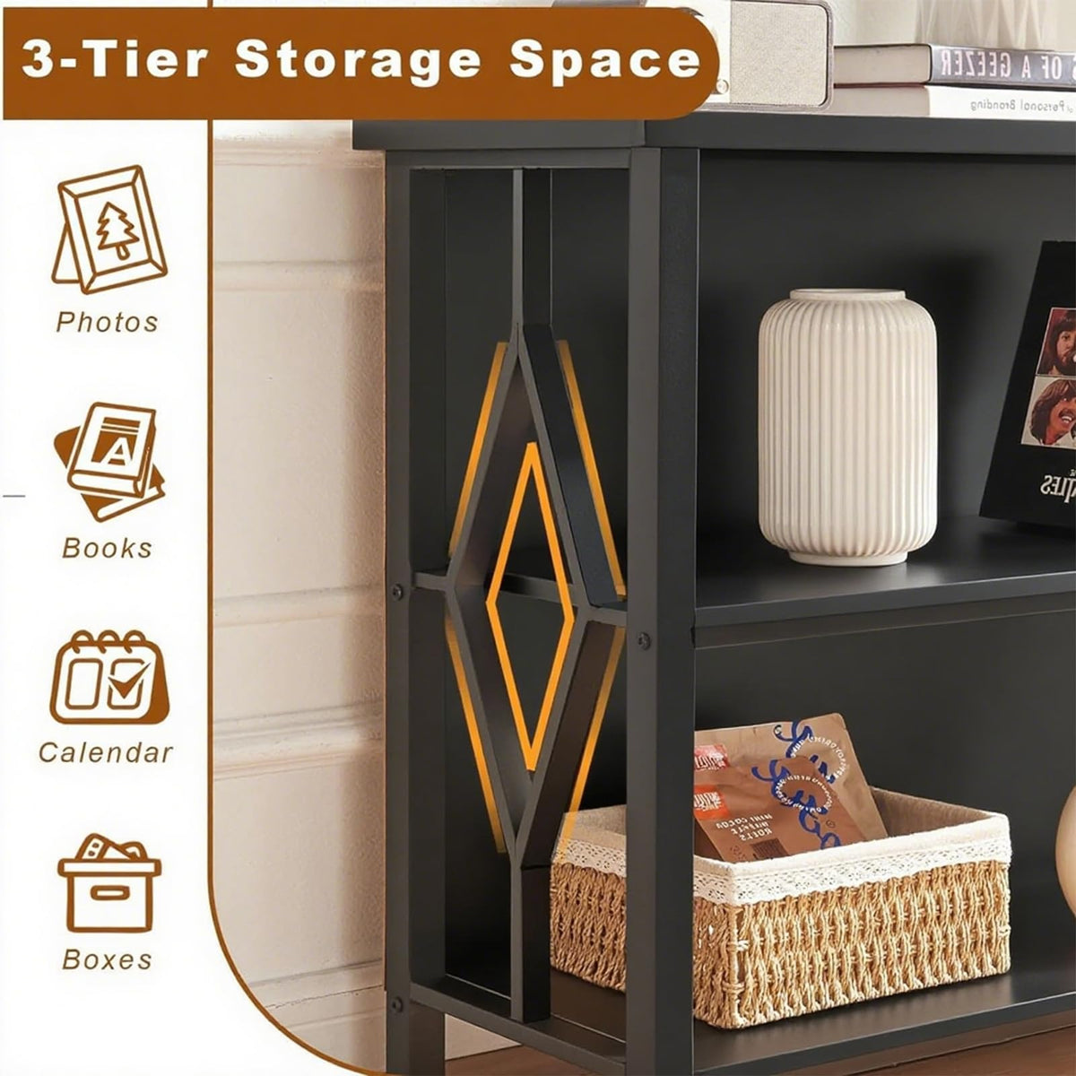 Black 3-Tier Engineered Wood Bookshelf G33247