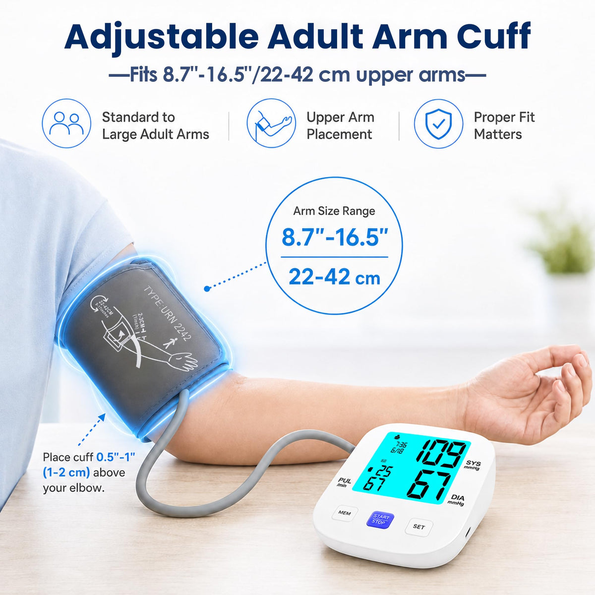 Upper Arm Blood Pressure Monitor with 8.7"-16.5" Cuff V2212