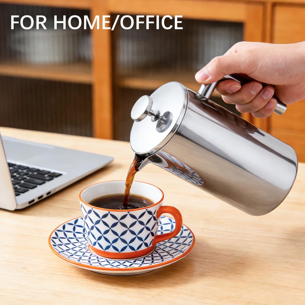 34OZ Stainless Steel French Press Coffee Maker with 2 Extra Filters J6704