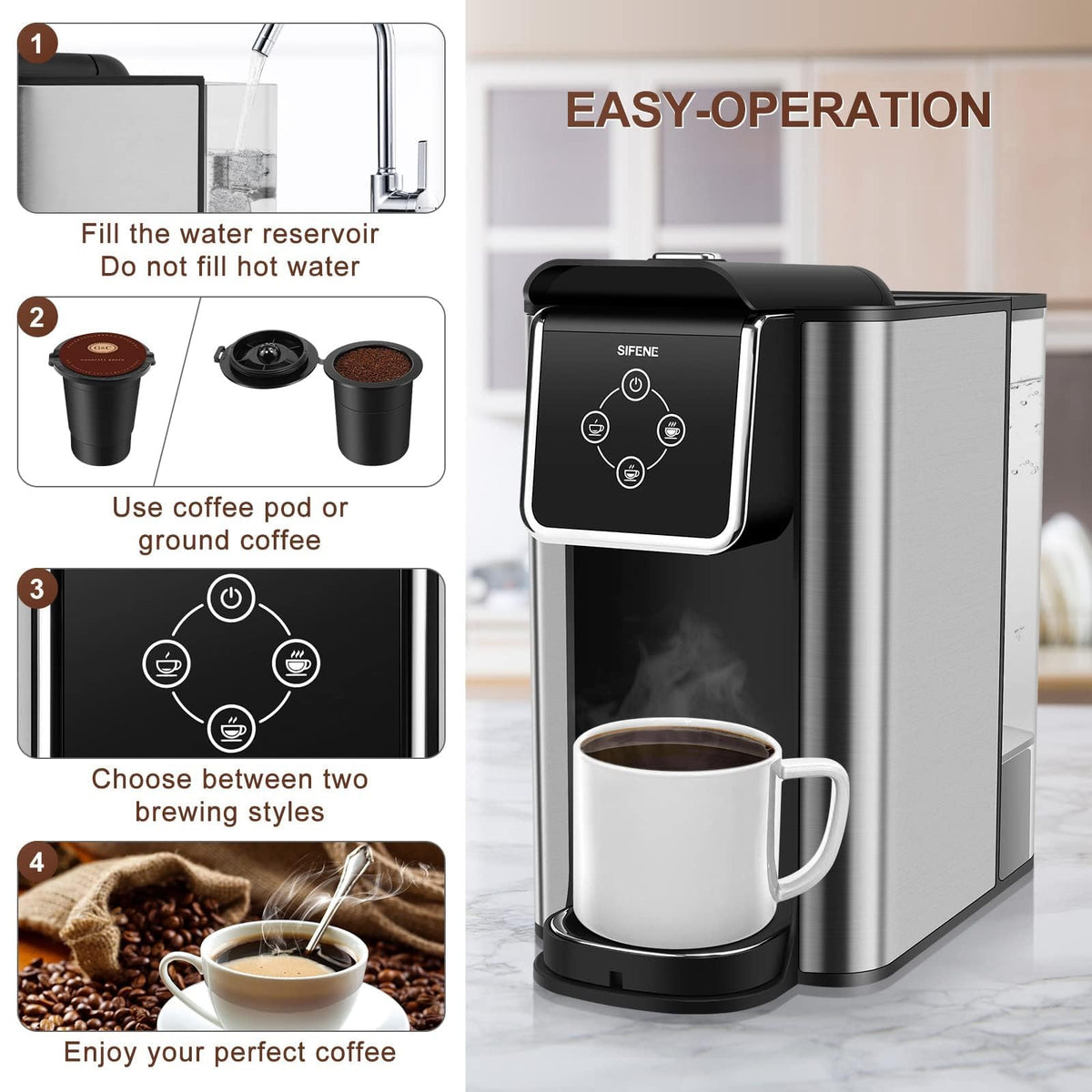3-in-1 Single Serve Coffee Machine, 50 oz, Black U32766