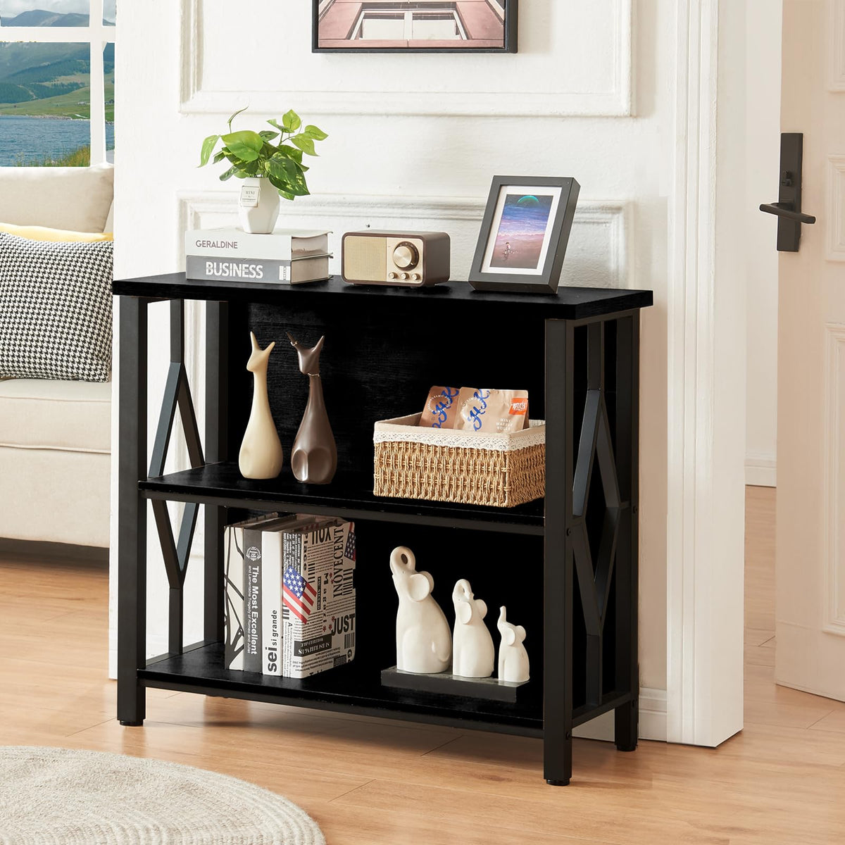 Black 3-Tier Engineered Wood Bookshelf G33247
