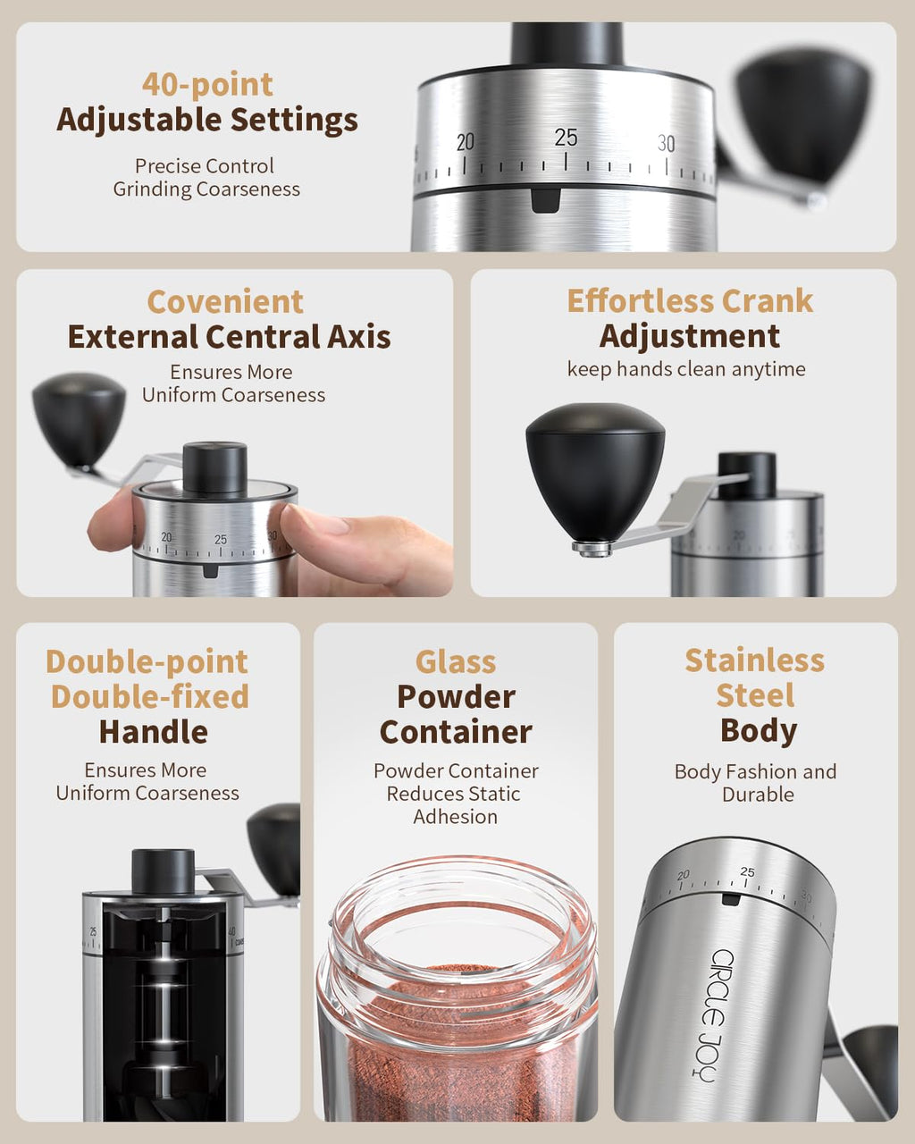 Manual Coffee Grinder with Ceramic Conical Burr Y6798