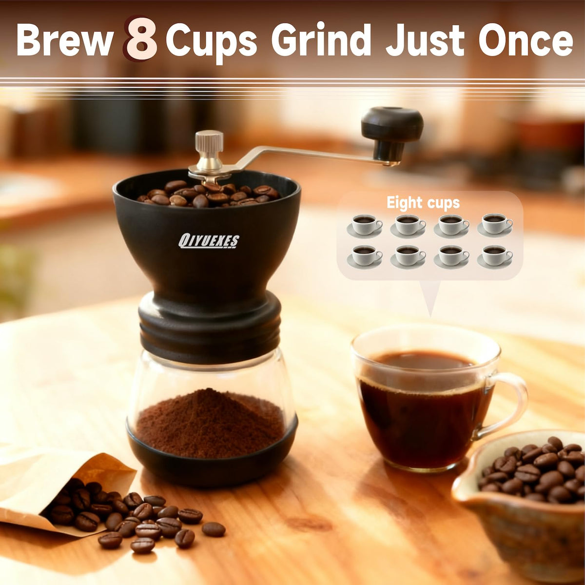 Manual Coffee Grinder 48 Adjustable Settings 80g Conical Burr 2 Jars O1052