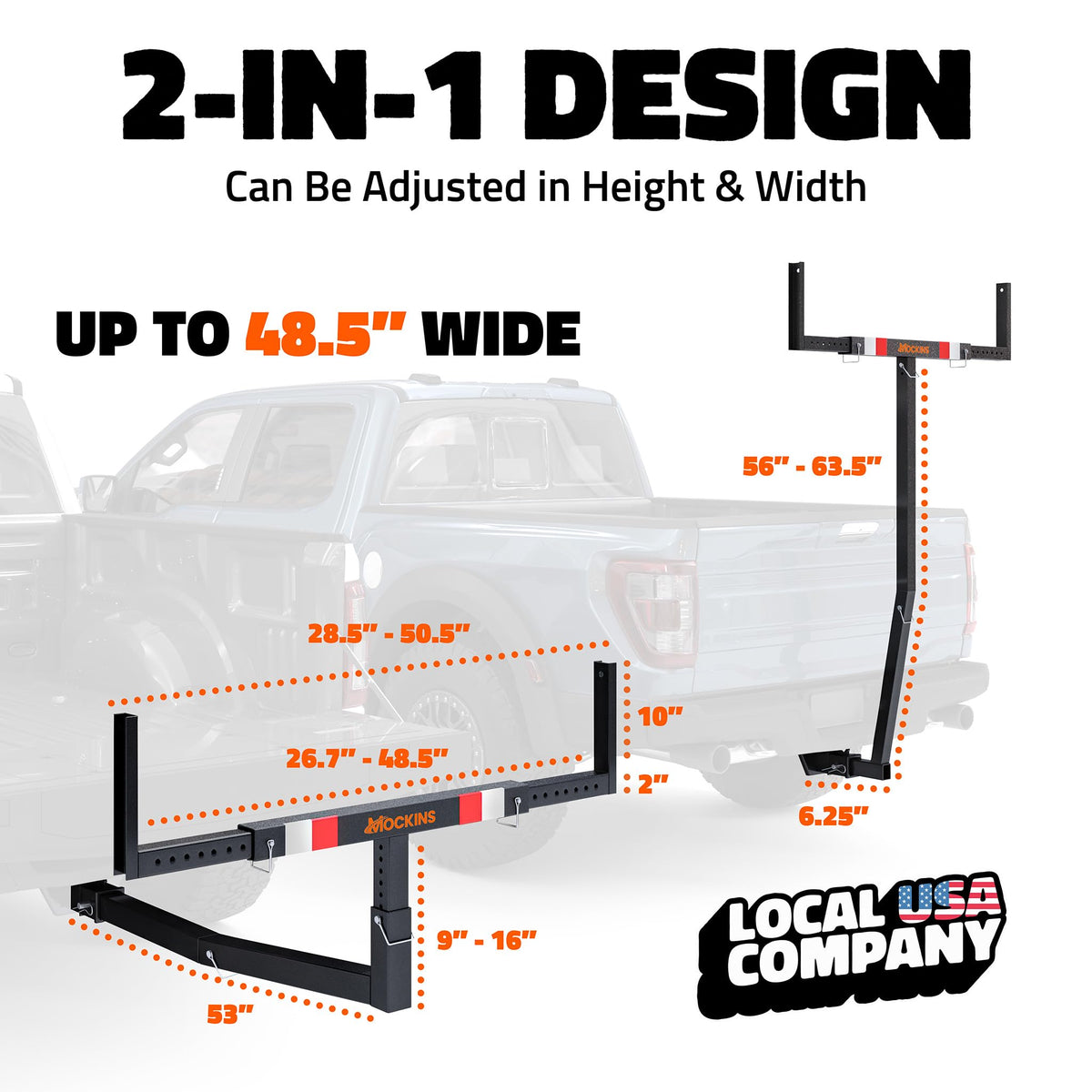 750 Lbs Cap Hitch Mount Truck Bed Extender with Stabilizer & Straps T215362