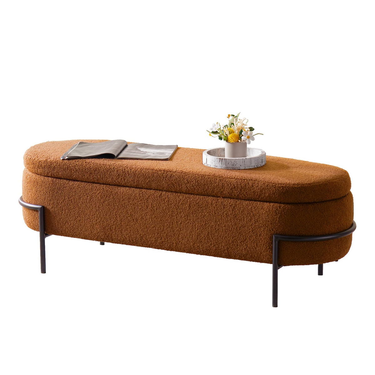 52 Inch Sherpa Storage Ottoman Bench T6342