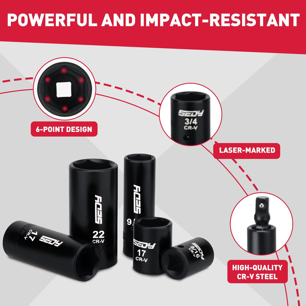 96-Piece 3/8" Drive Impact Socket Wrench and Bit Set, SAE & Metric, Cr-V Standard & Deep Sockets P462770