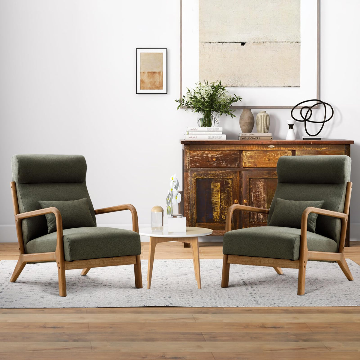 Green Mid Century Modern Accent Chair Set of 2 E201