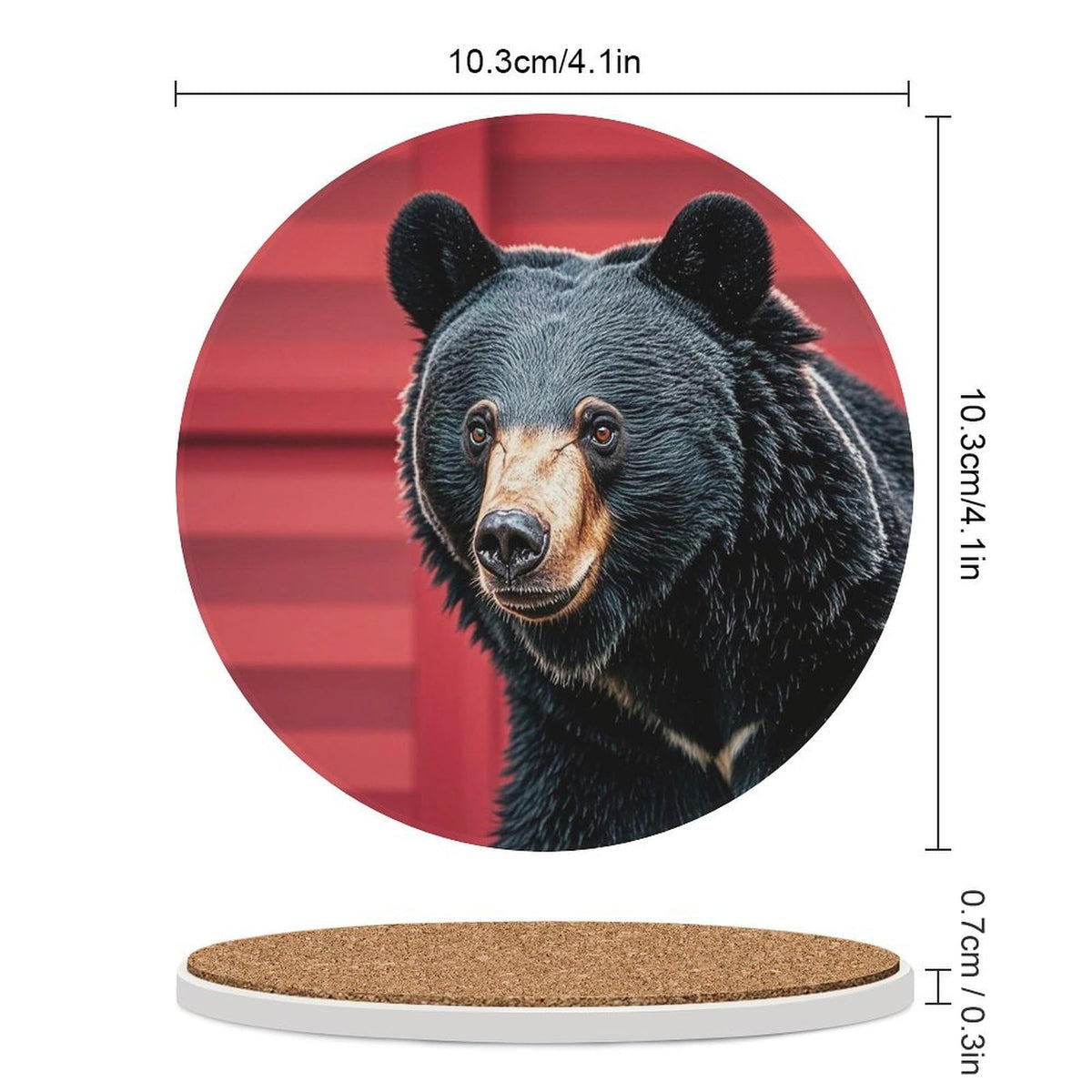 Ceramic Coaster Set of 6 Black Bear Red and Black Plaid Round Coasters Y515786