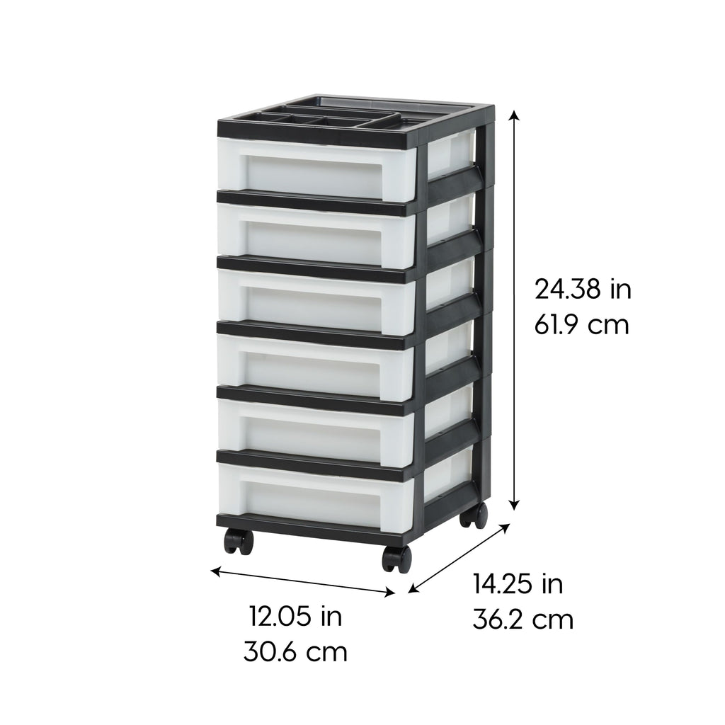 6 Drawer Rolling Storage Cart with Organizer Top, Black W176