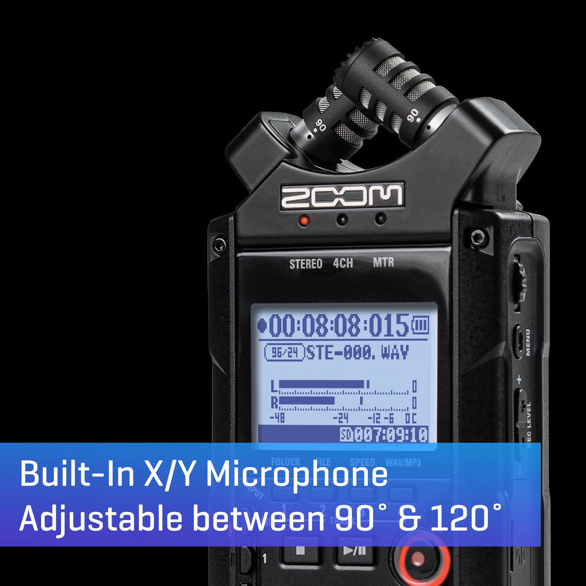 4-Track Portable Recorder, All Black, Stereo Microphones, 2 XLR/ ¼“ Combo Inputs, Battery Powered W770370