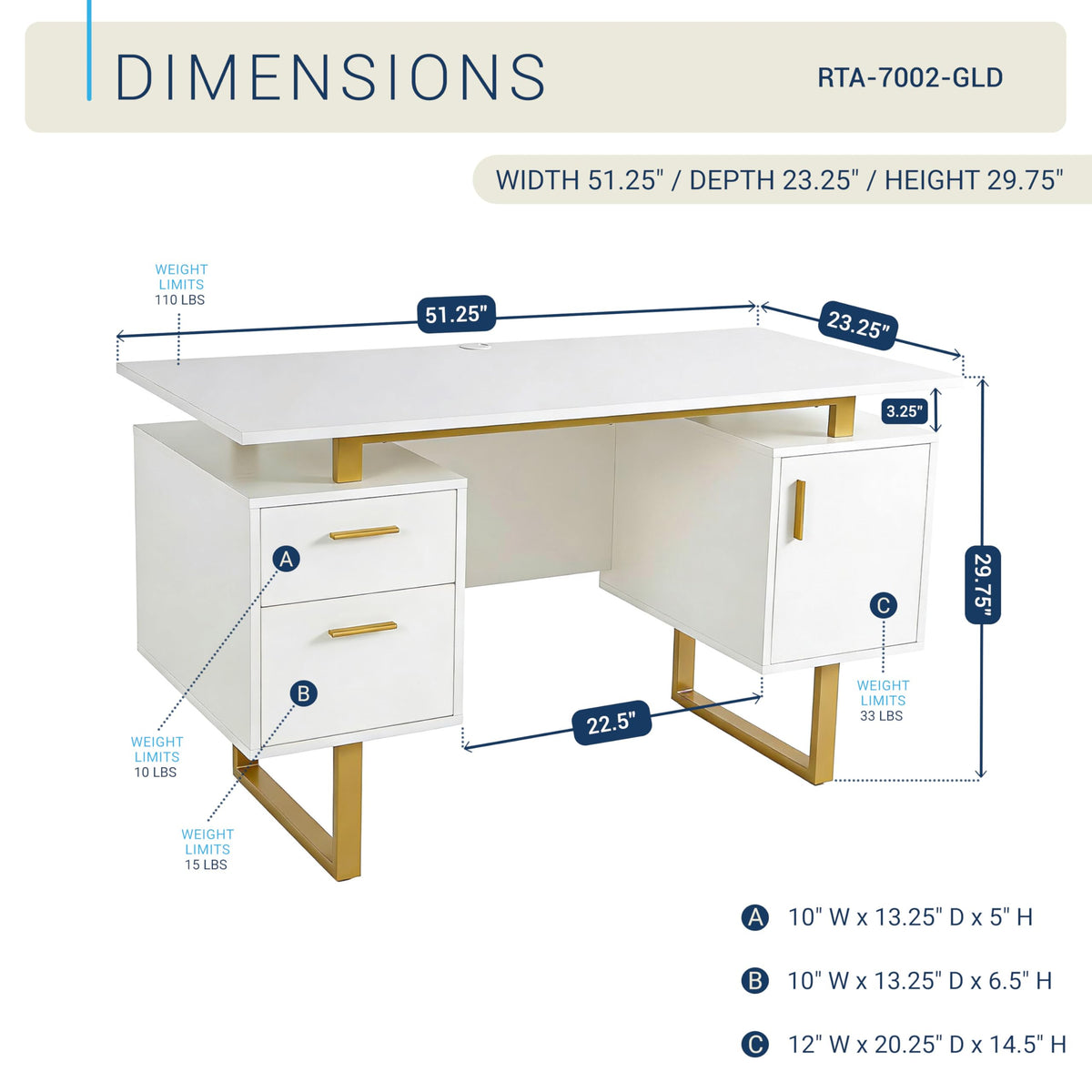 51"W Computer Desk with 2 Drawers & Storage Cabinet Z949574