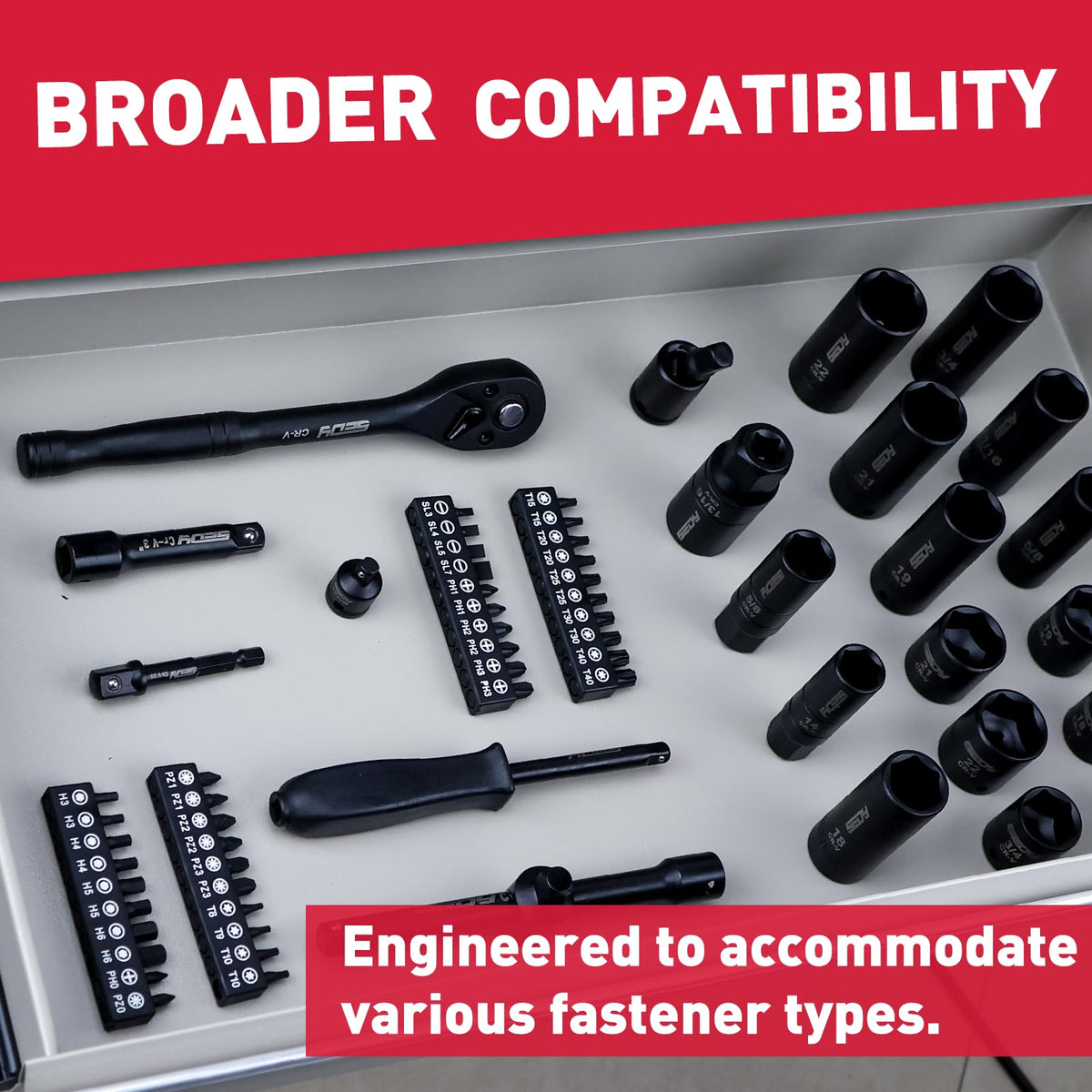 96-Piece 3/8" Drive Impact Socket Wrench and Bit Set, SAE & Metric, Cr-V Standard & Deep Sockets P462770