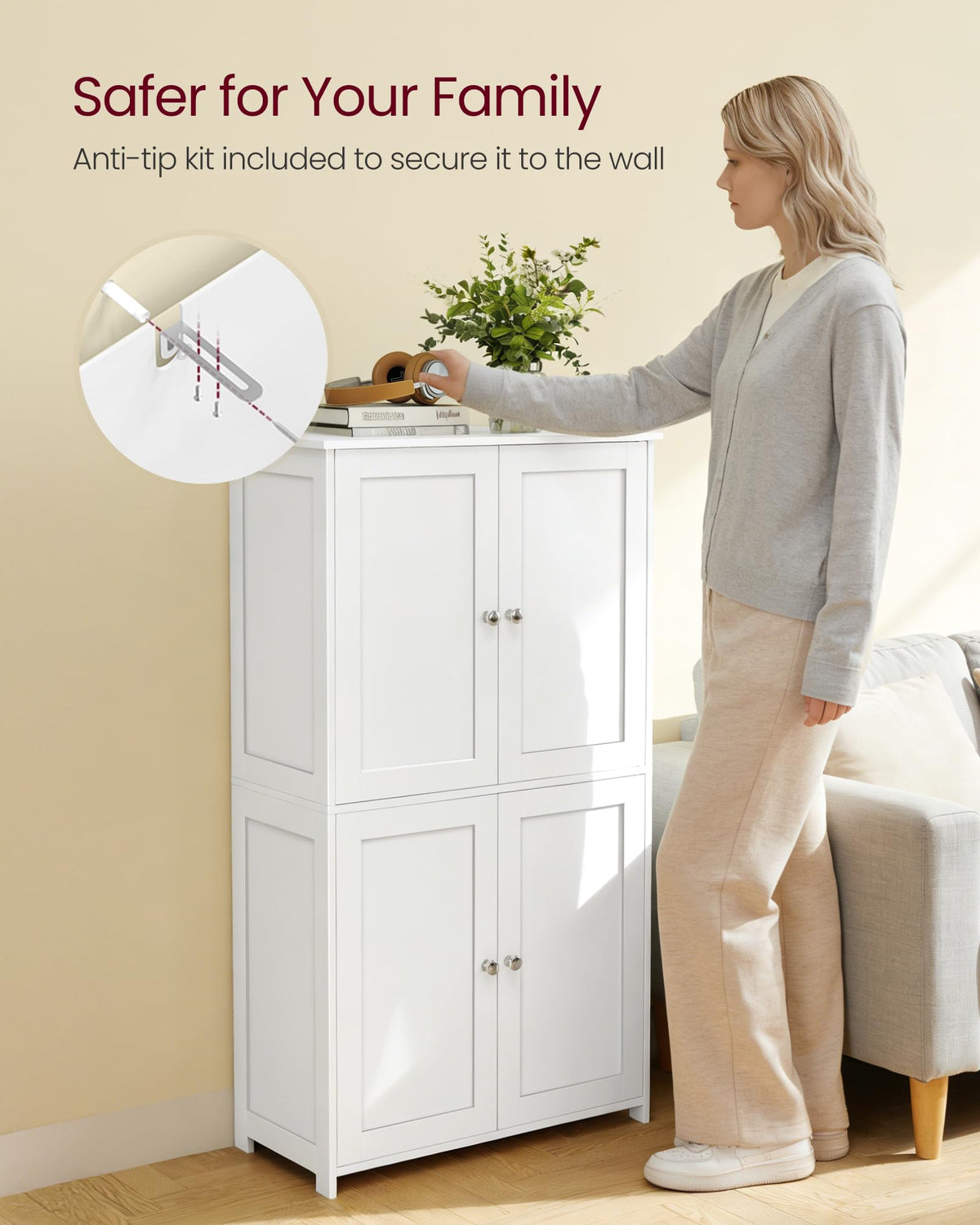 Floor Storage Cabinet with 2 Adjustable Shelves and 4 Doors V649