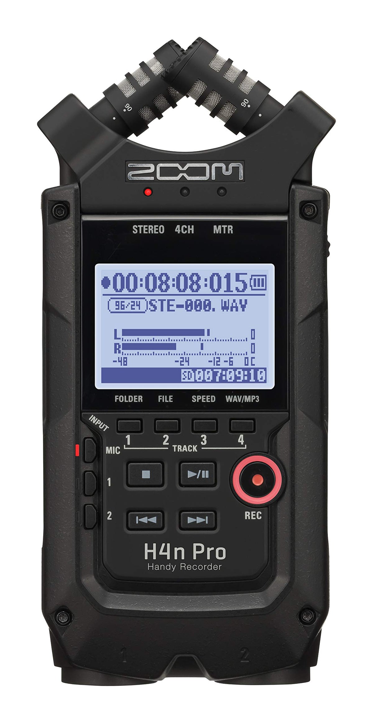 4-Track Portable Recorder, All Black, Stereo Microphones, 2 XLR/ ¼“ Combo Inputs, Battery Powered W770370