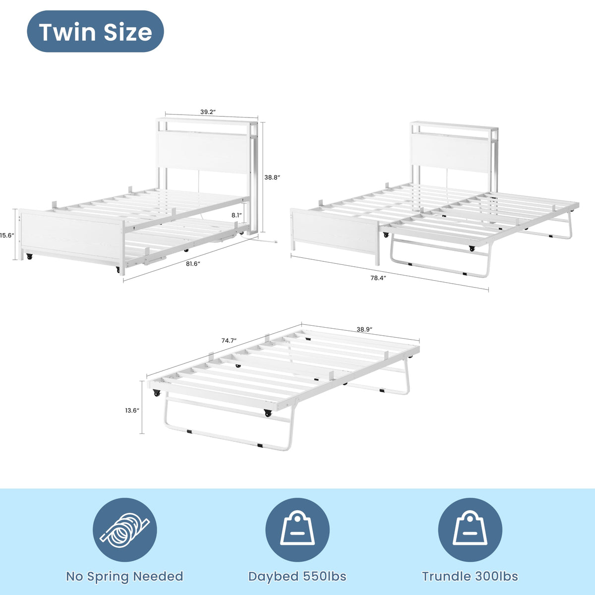Twin Daybed with Trundle Bed and Storage Headboard Z299808