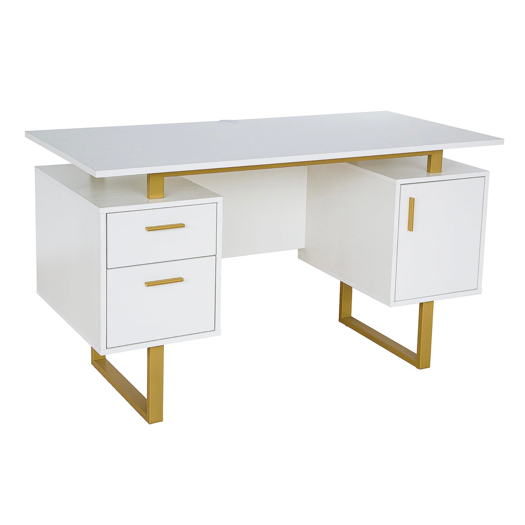 51"W Computer Desk with 2 Drawers & Storage Cabinet Z949574