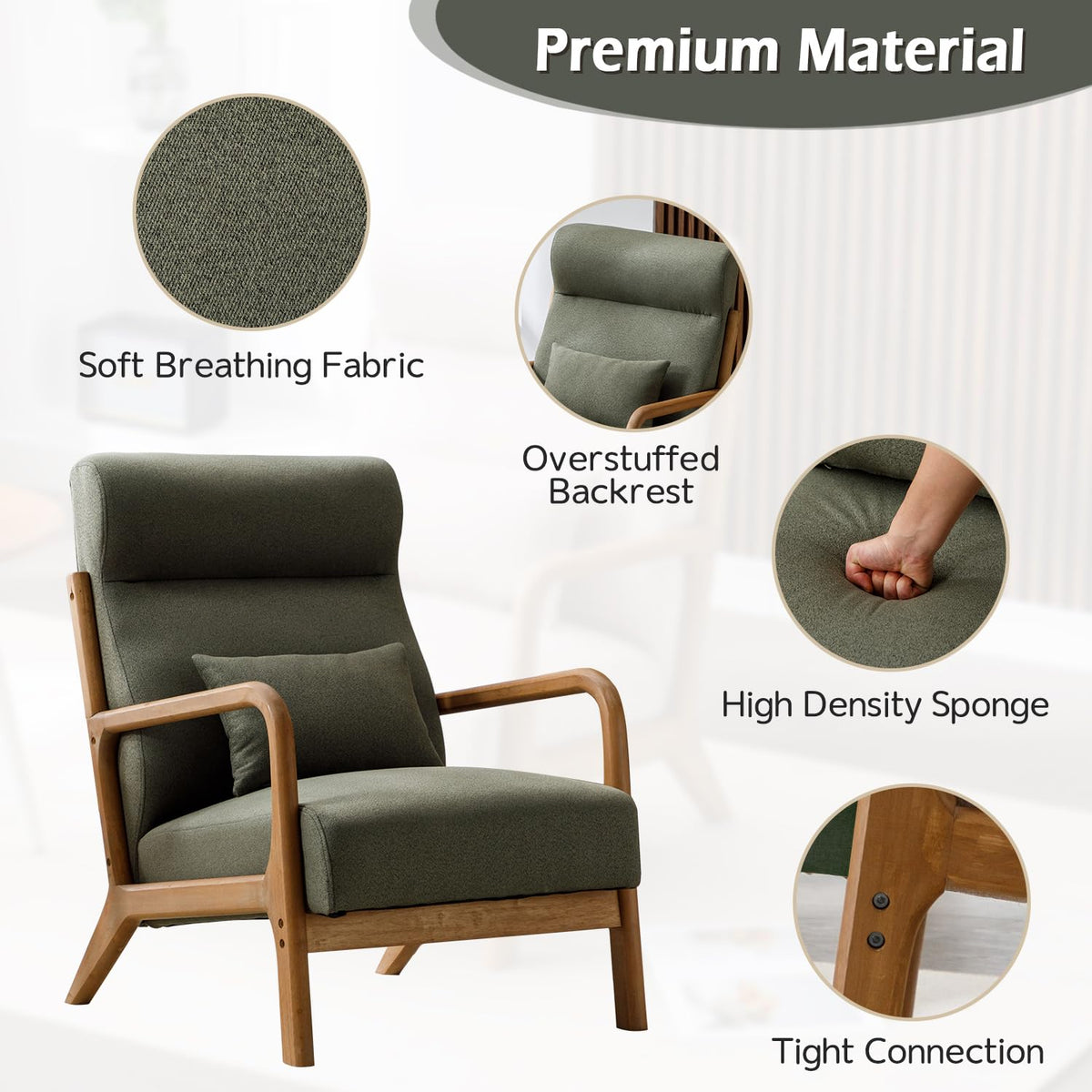 Green Mid Century Modern Accent Chair Set of 2 E201