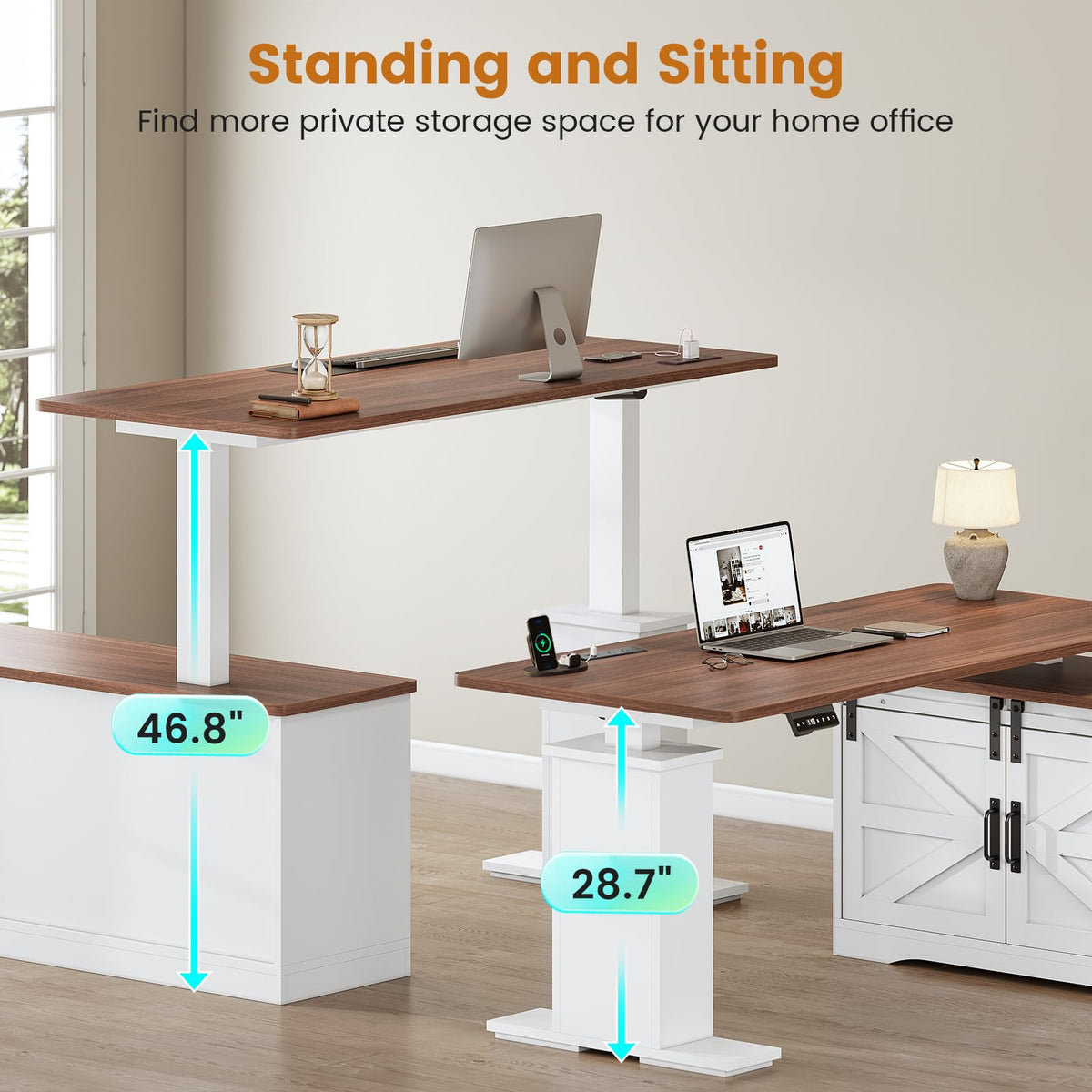 55 inch L Shaped Standing Desk with Storage Drawers H9305