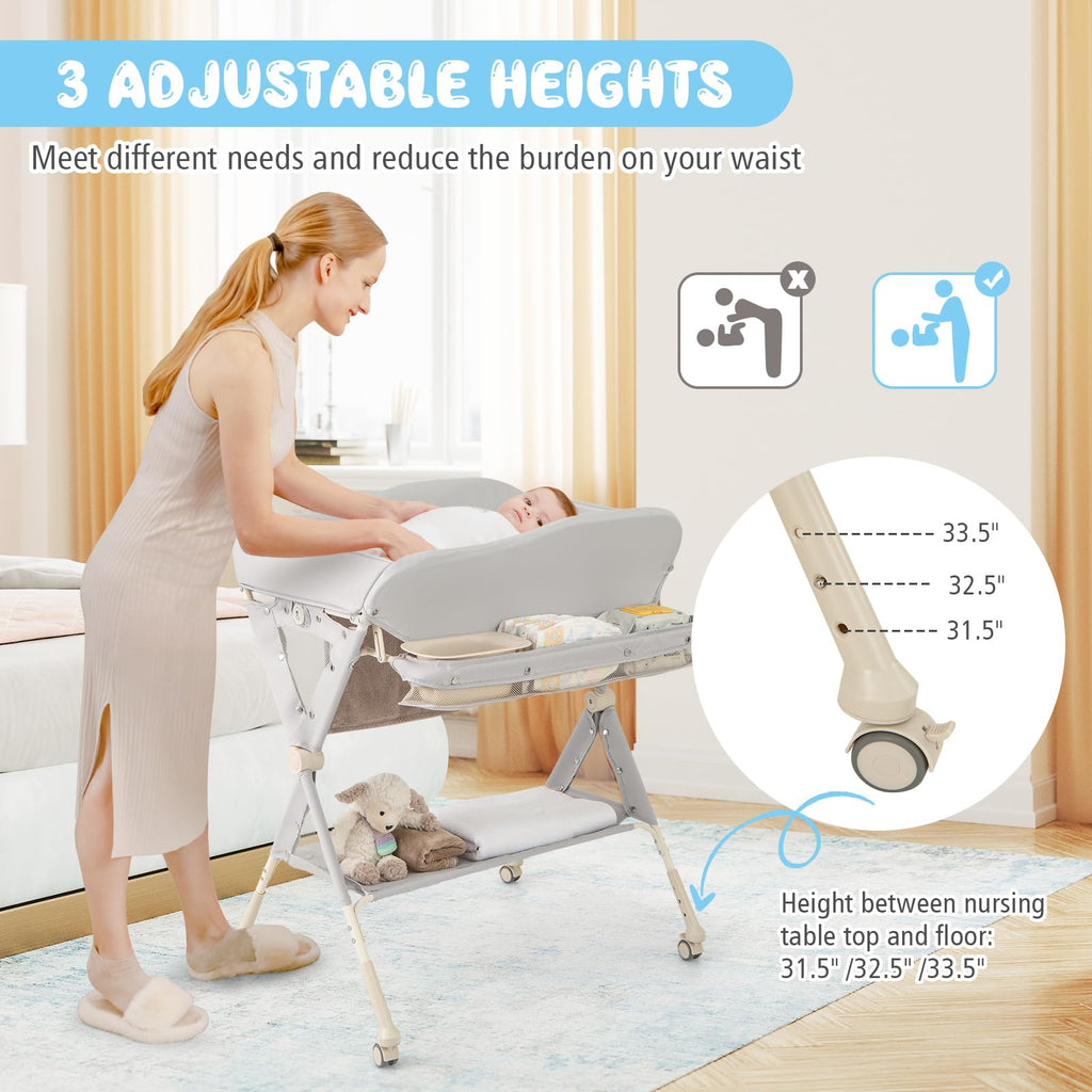 Portable Foldable Baby Changing Table with Wheels K204712