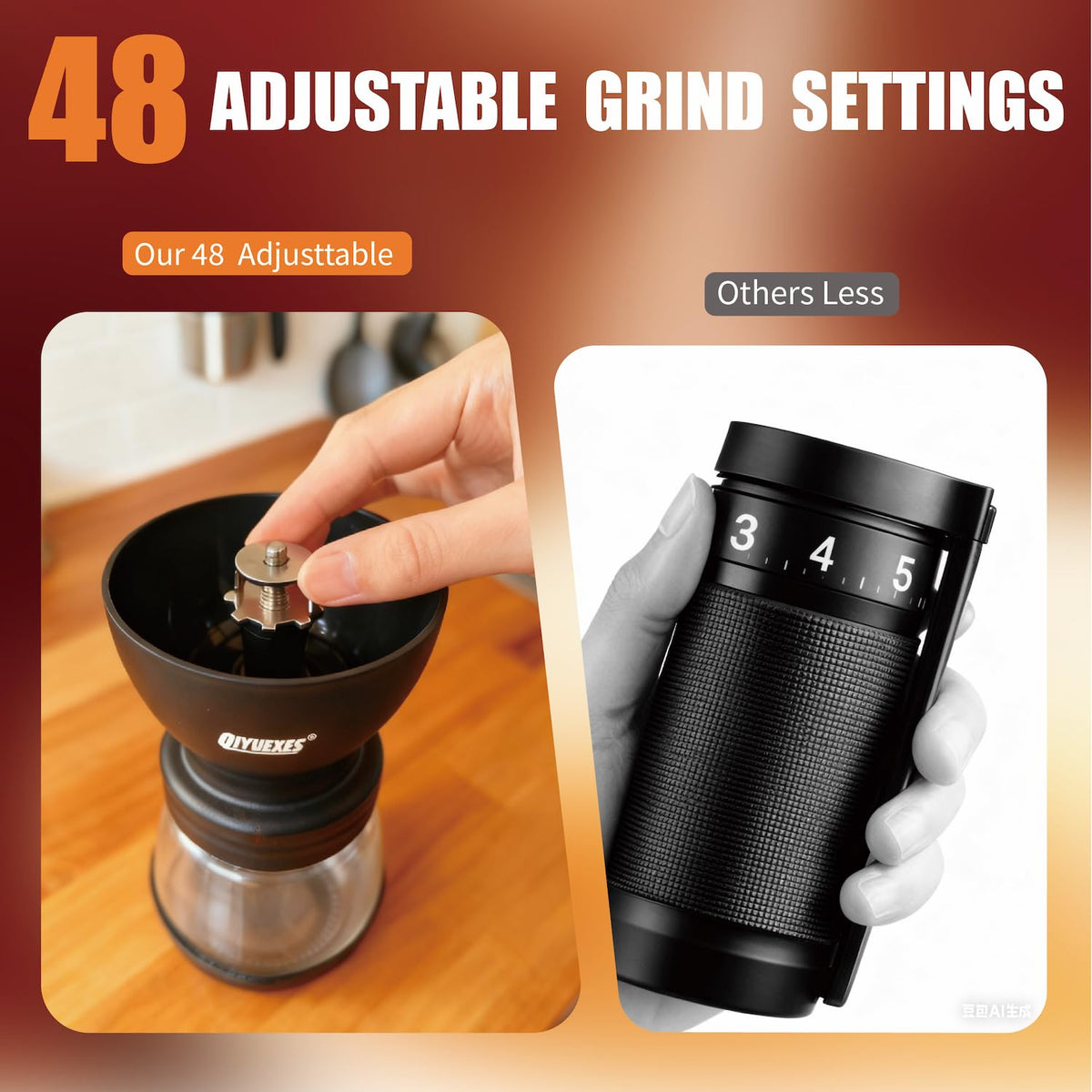 Manual Coffee Grinder 48 Adjustable Settings 80g Conical Burr 2 Jars O1052