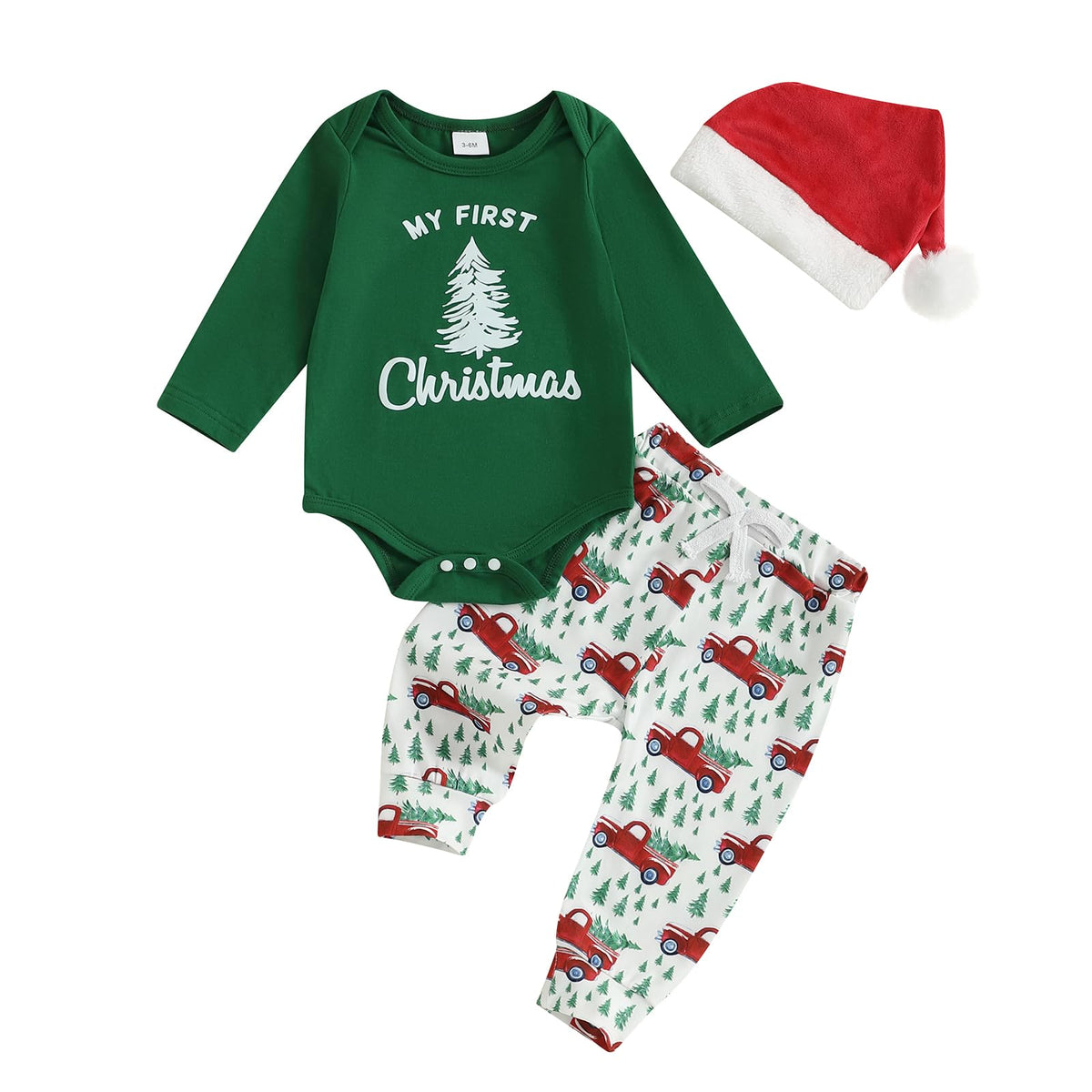 Christmas Baby Boy Long Sleeve Romper Onesie Pants Santa Hat T456312