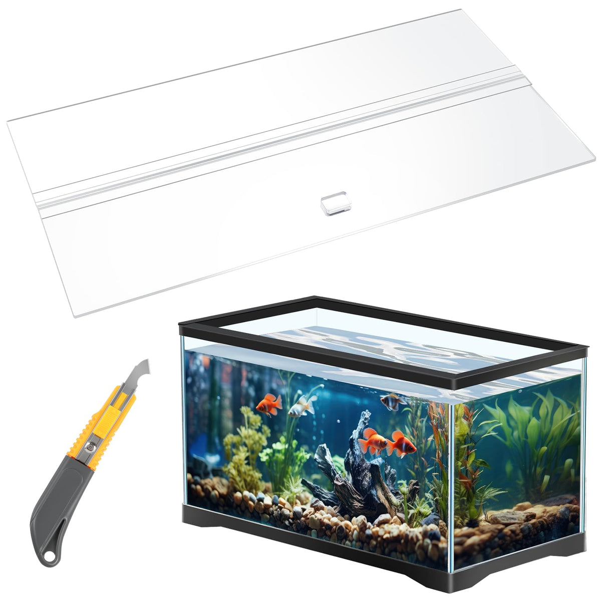 Clear Acrylic Aquarium Canopy Set 19.37 x 9.37 x 0.28 Inch L121