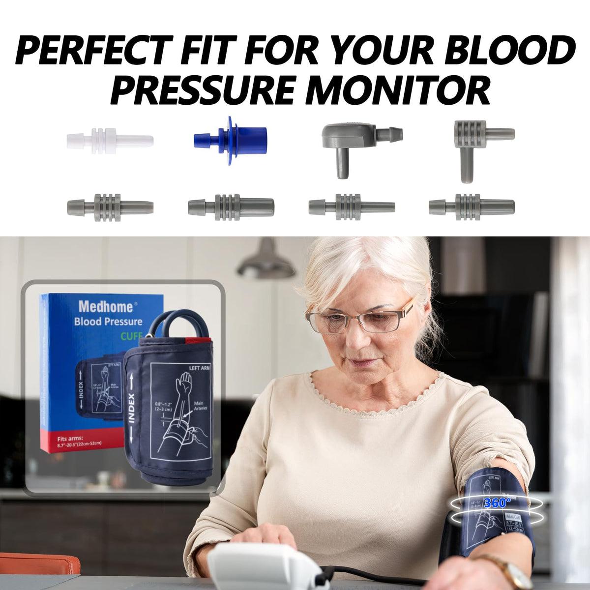 Extra Large Blood Pressure Cuff Upper Arm 8.7"-20.5" Replacement Cuff with 8 Connectors H48194