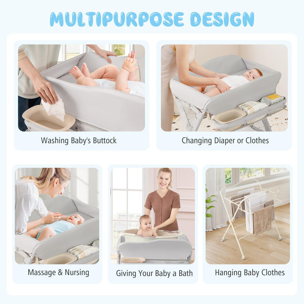Portable Foldable Baby Changing Table with Wheels K204712