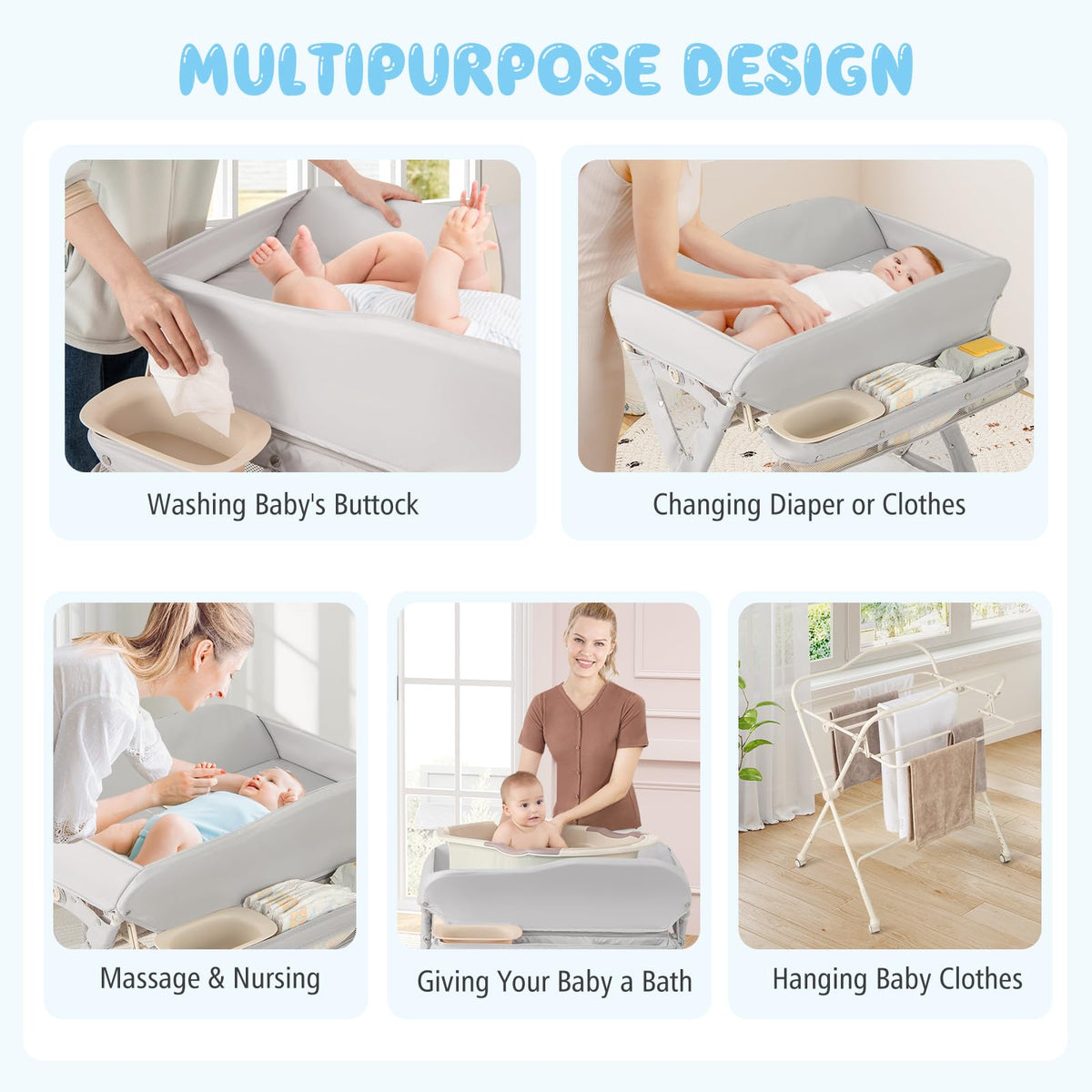Portable Foldable Baby Changing Table with Wheels K204712