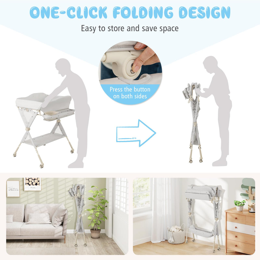 Portable Foldable Baby Changing Table with Wheels K204712