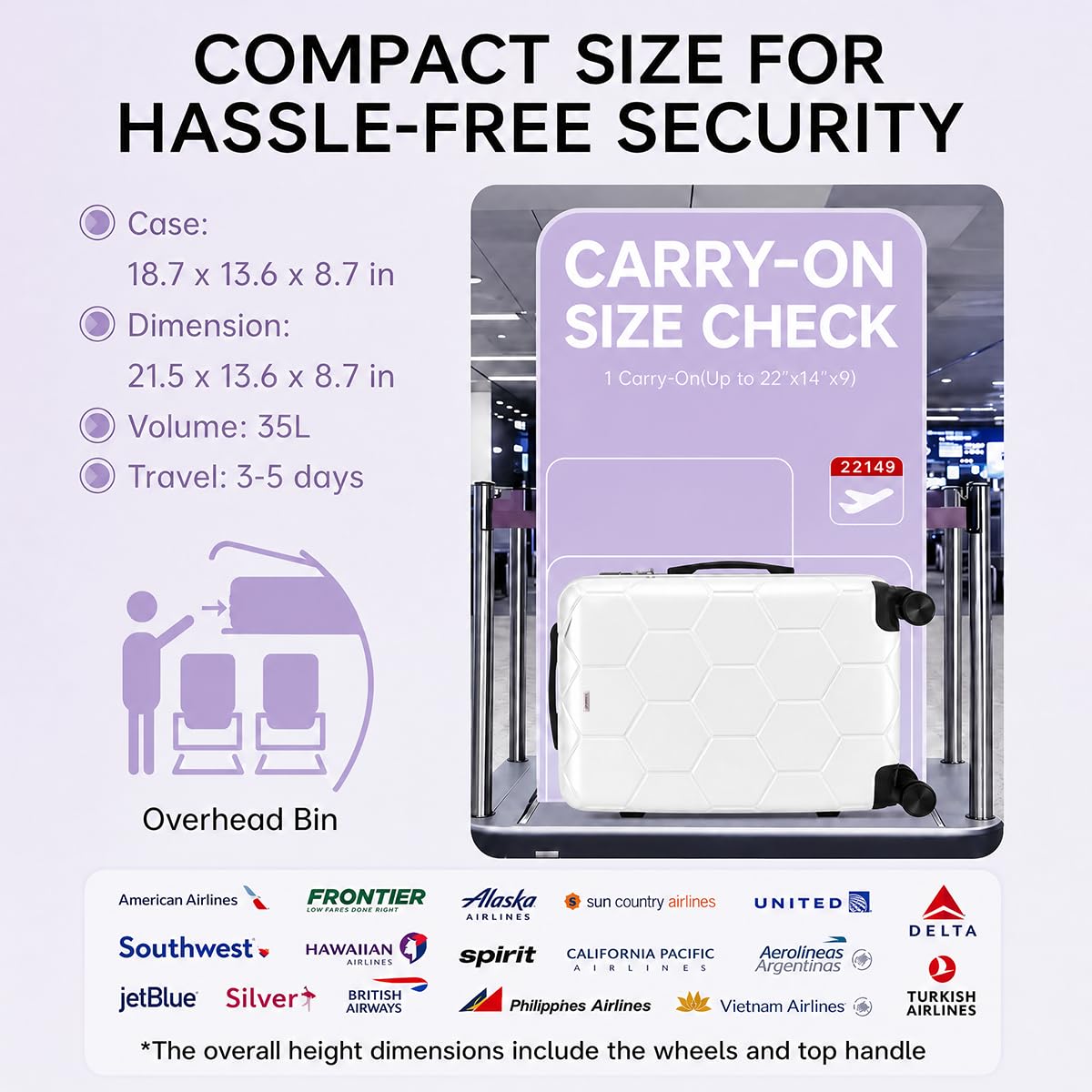 20 Inch Hardshell Expandable Carry On Luggage with TSA Lock G858