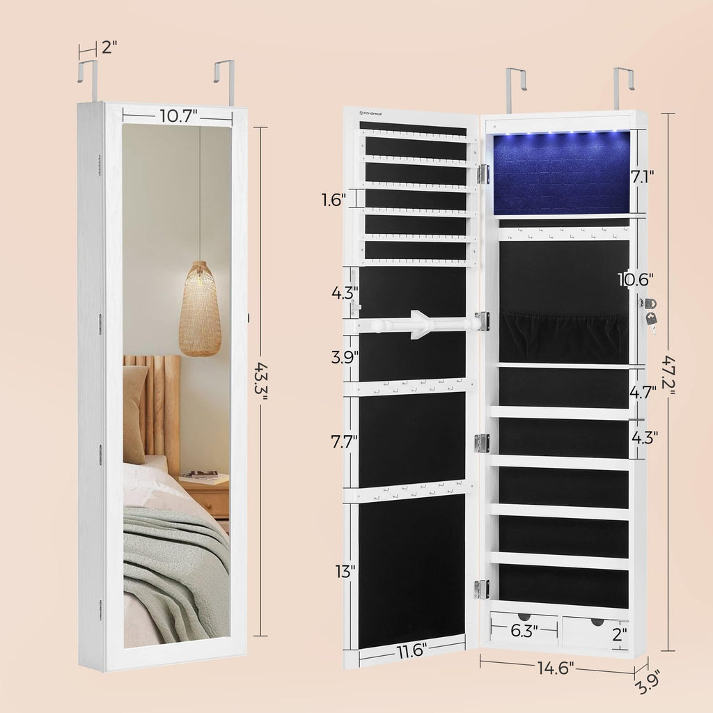 White Mirror Jewelry Cabinet with 2 Drawers T673