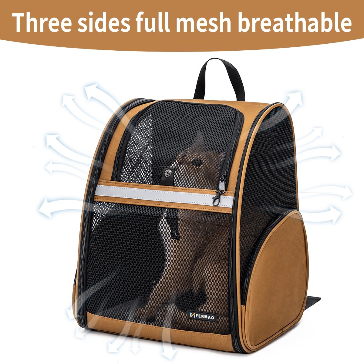 Brown Collapsible Pet Carrier Backpack with Ventilated Mesh W460444