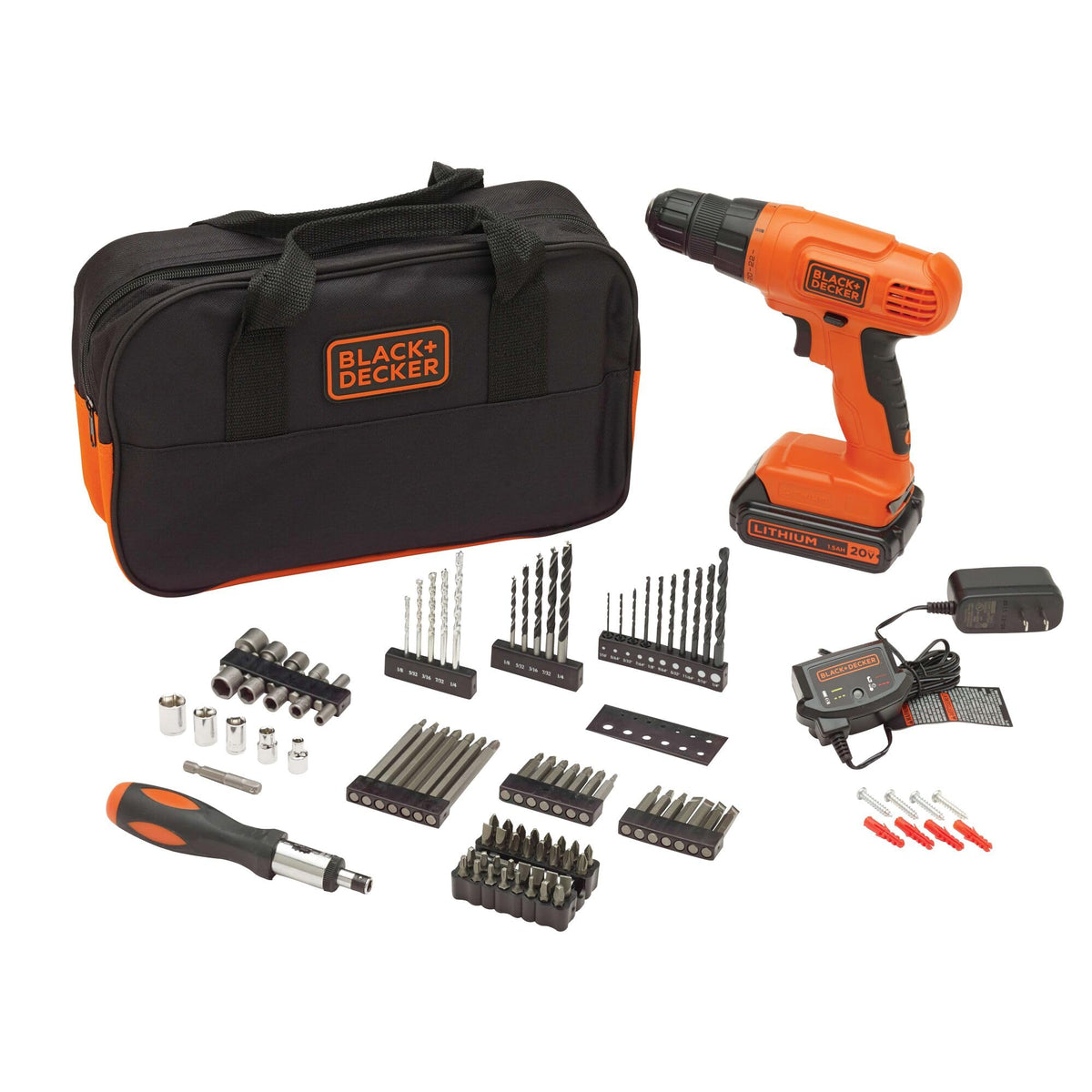 Cordless Drill Driver Kit with Drill Bit Set and Sockets, 100 pc. D9866