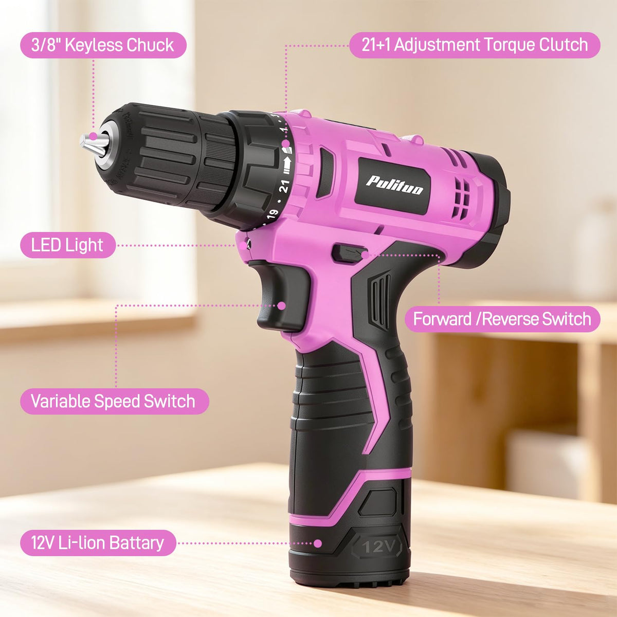 299 Piece Pink Cordless Drill Tool Set with Tool Box L874