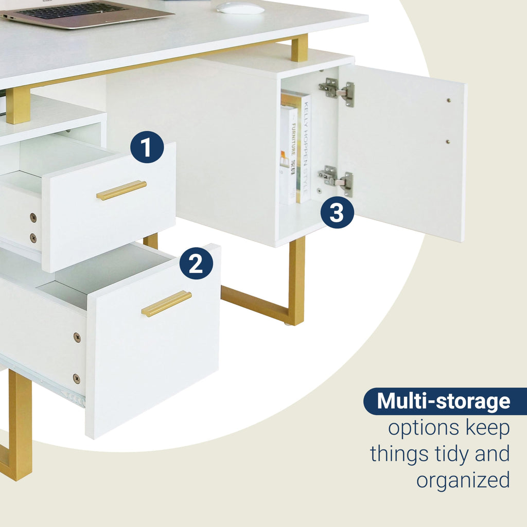 51"W Computer Desk with 2 Drawers & Storage Cabinet Z949574