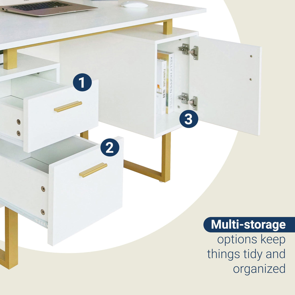51"W Computer Desk with 2 Drawers & Storage Cabinet Z949574
