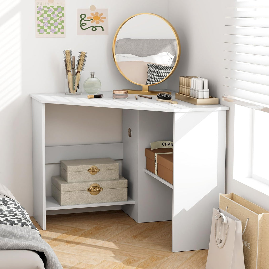 White Compact Corner Desk S76106