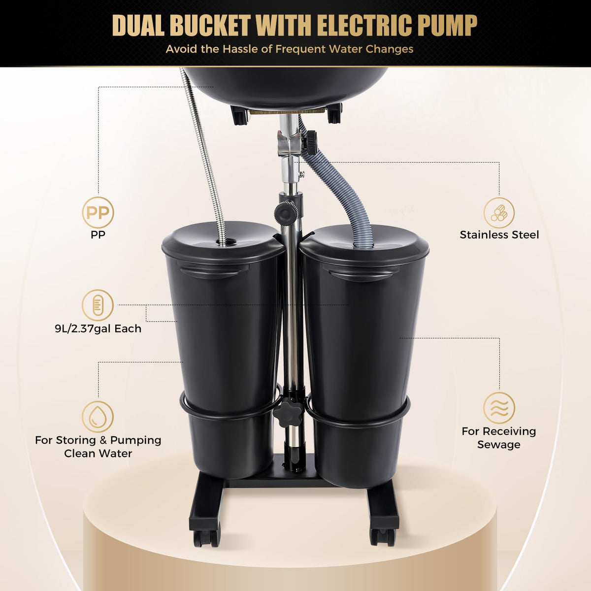 Portable Shampoo Bowl with Electric Pump and 2 Buckets P638