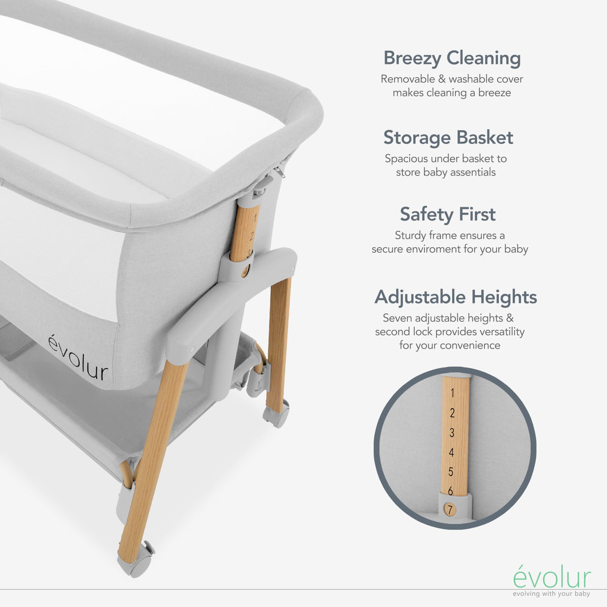 Portable Bassinet with Wheels and Storage Basket R640