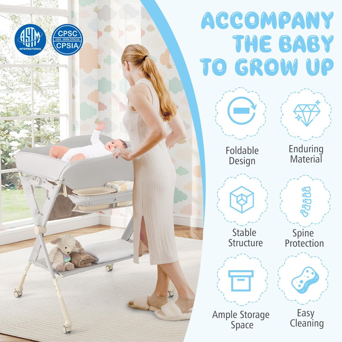 Portable Foldable Baby Changing Table with Wheels K204712