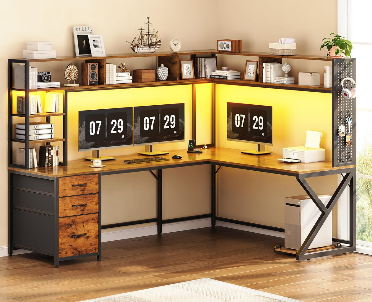 L Shaped Computer Desk with Hutch P477898
