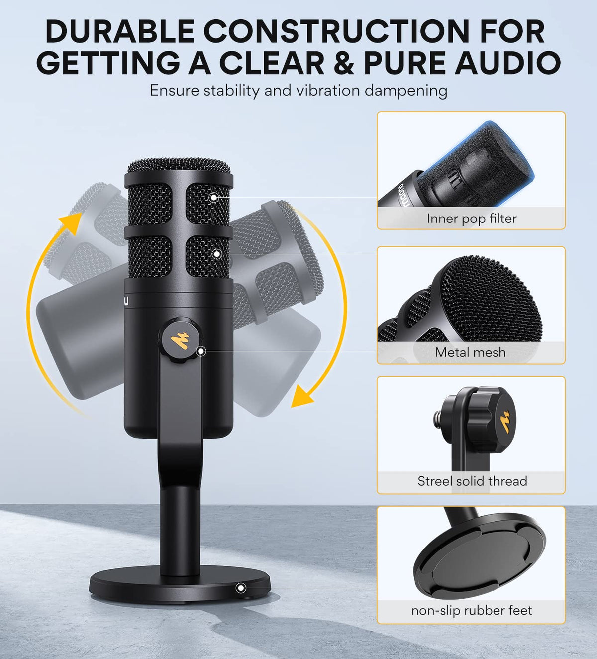 XLR Podcast Microphone, Cardioid Dynamic Metal Desk Mic N197