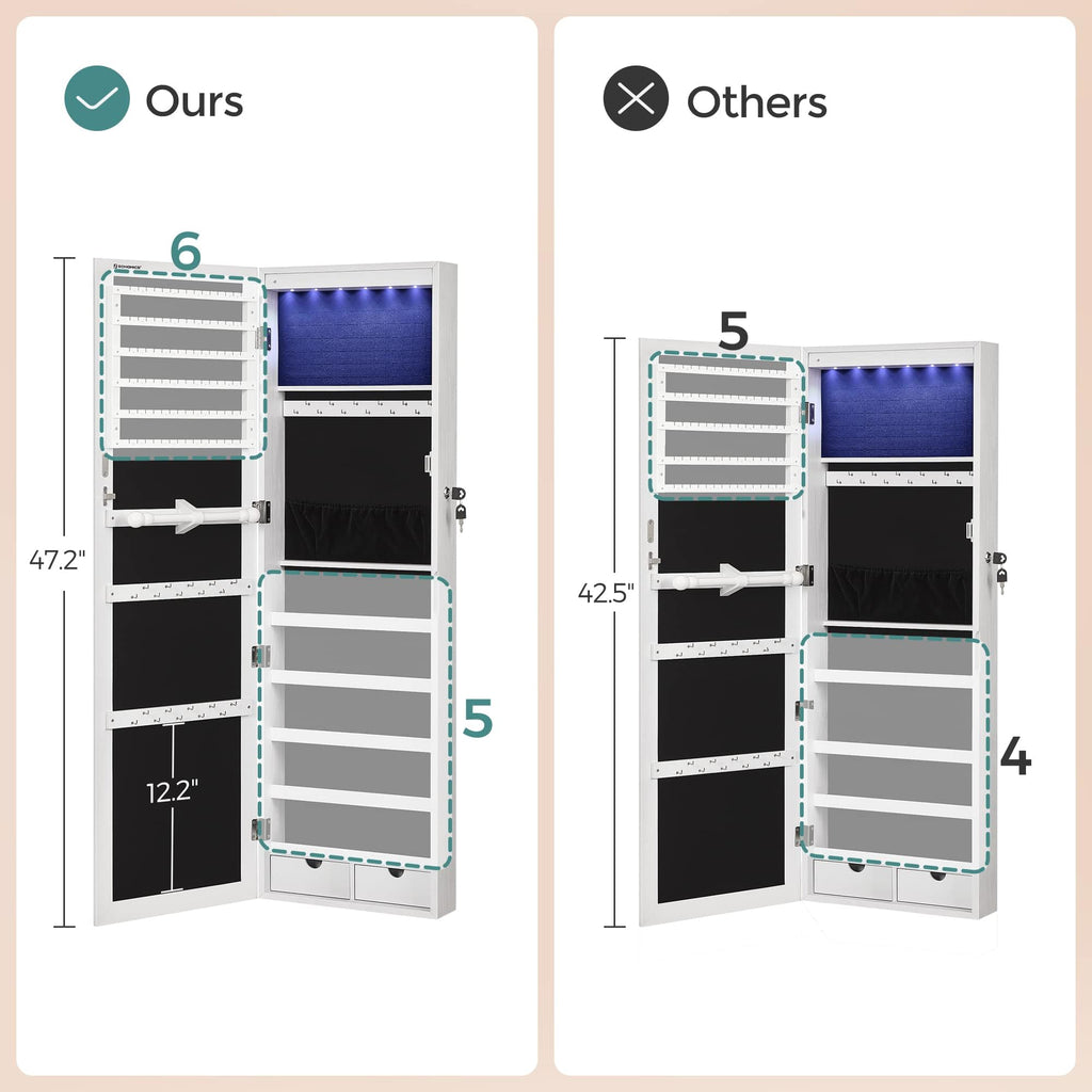 White Mirror Jewelry Cabinet with 2 Drawers T673