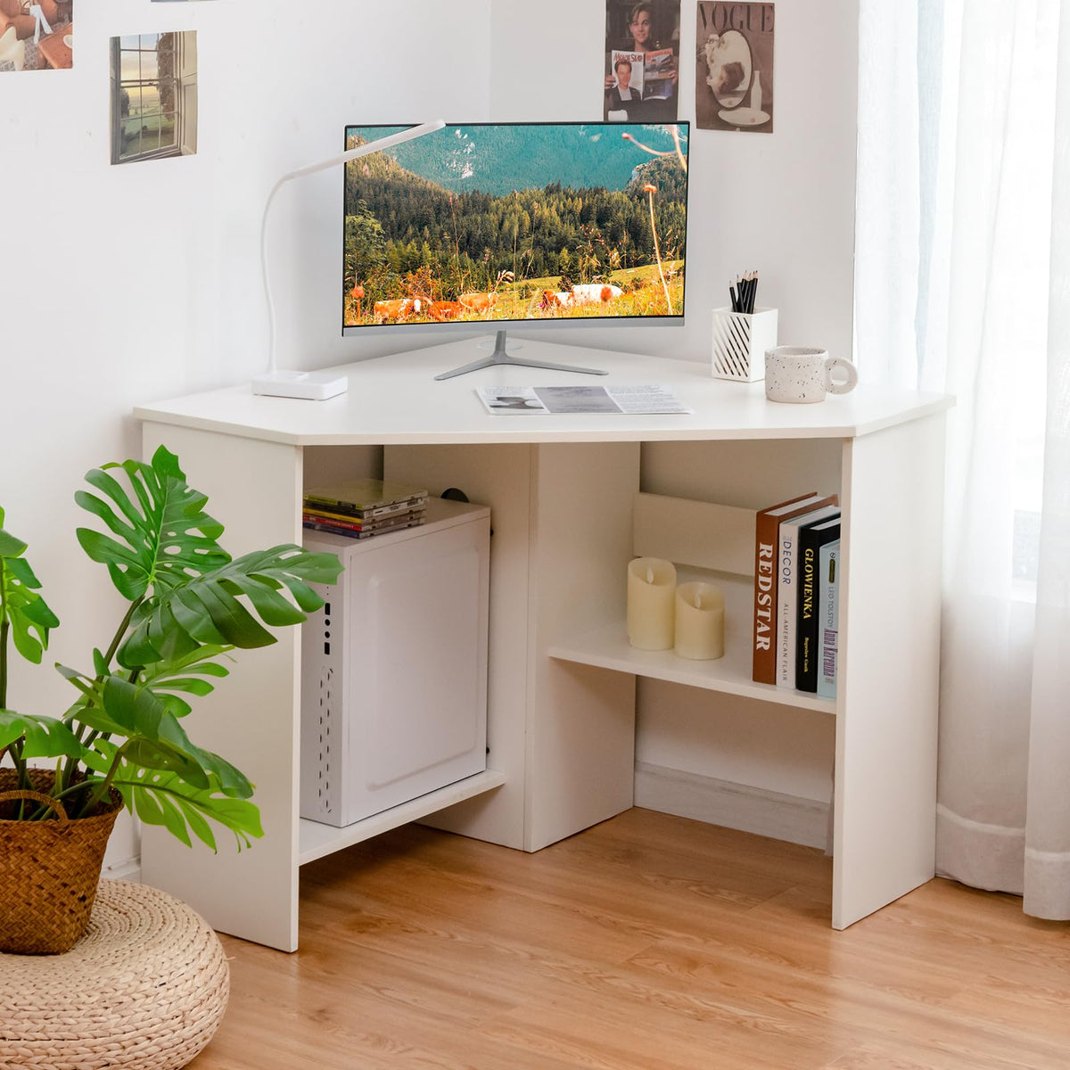 White Compact Corner Desk S76106