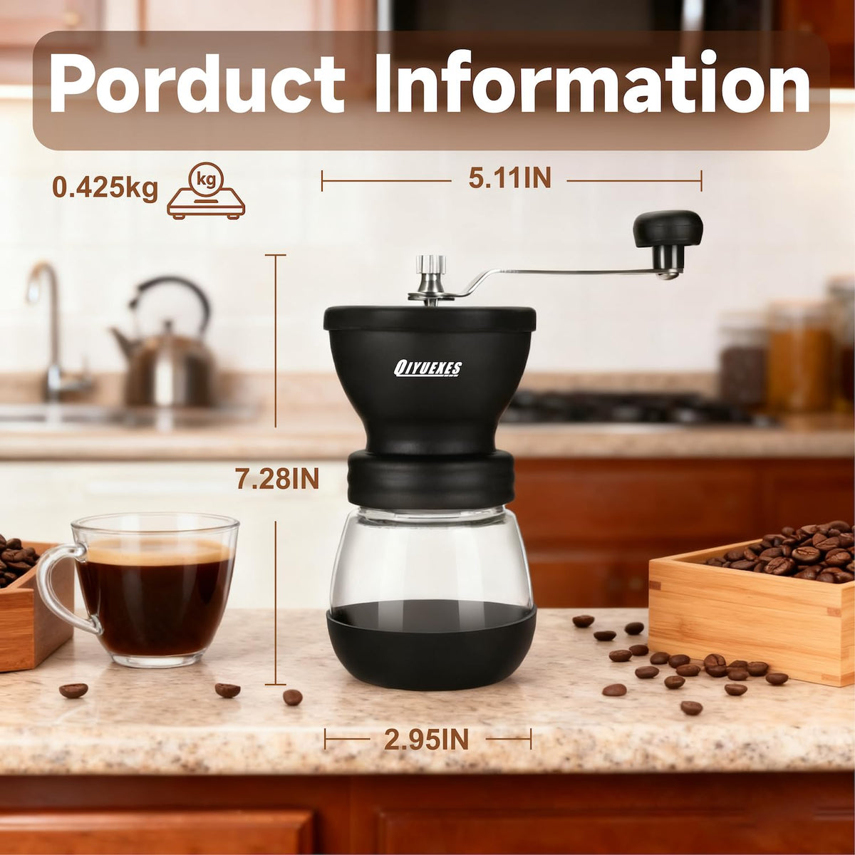 Manual Coffee Grinder 48 Adjustable Settings 80g Conical Burr 2 Jars O1052