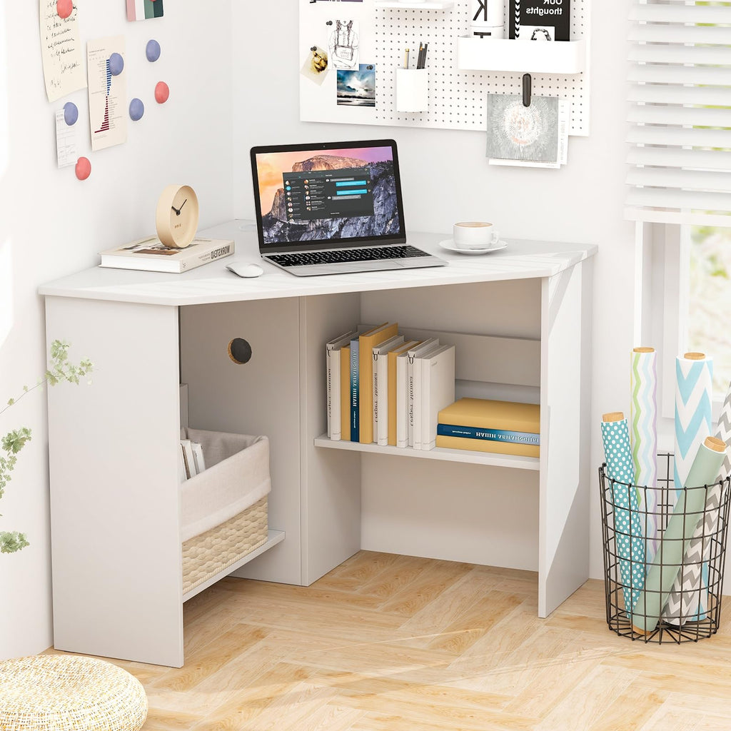 White Compact Corner Desk S76106