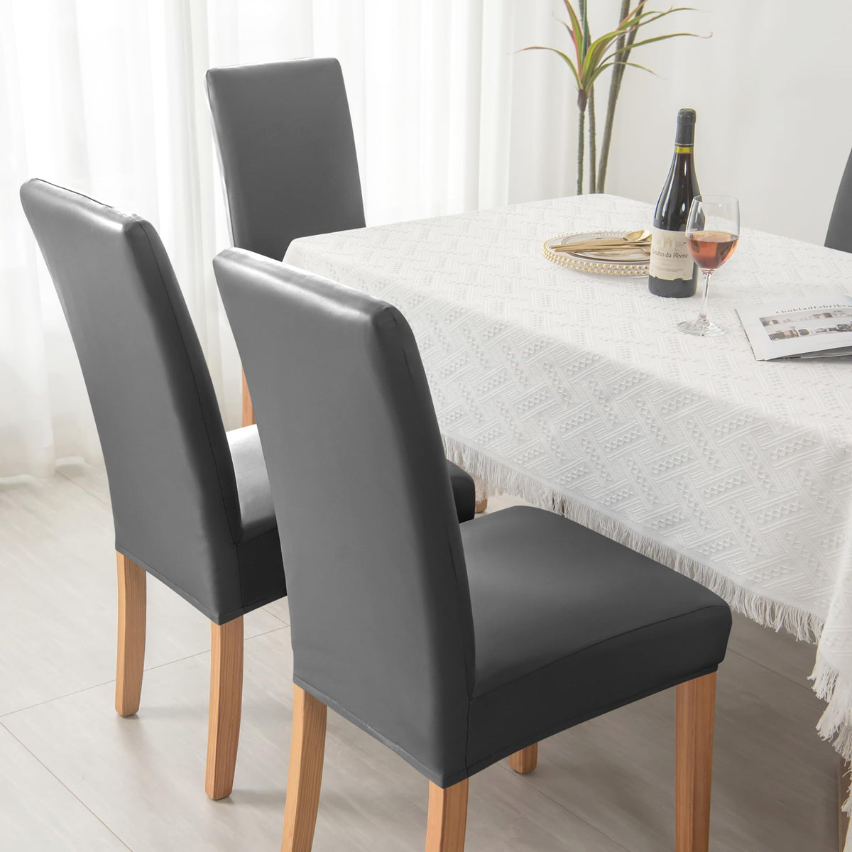 Set of 6 Black Pu Leather Dining Chair Cover A102