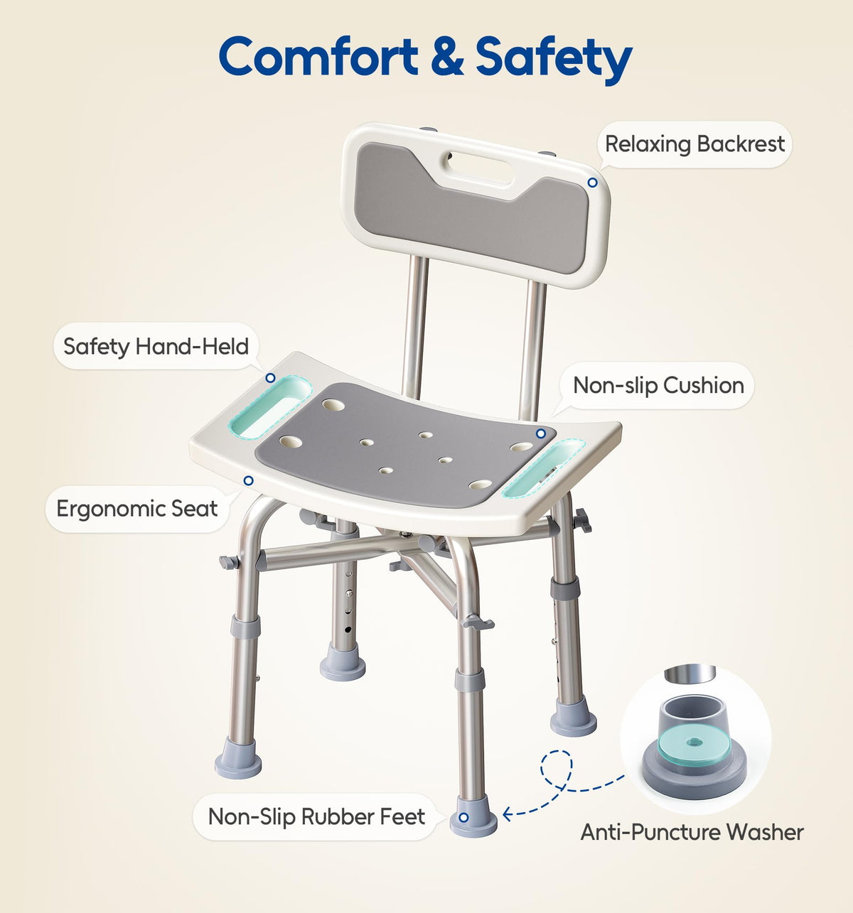Shower Chair with Back Seat Bench E50871