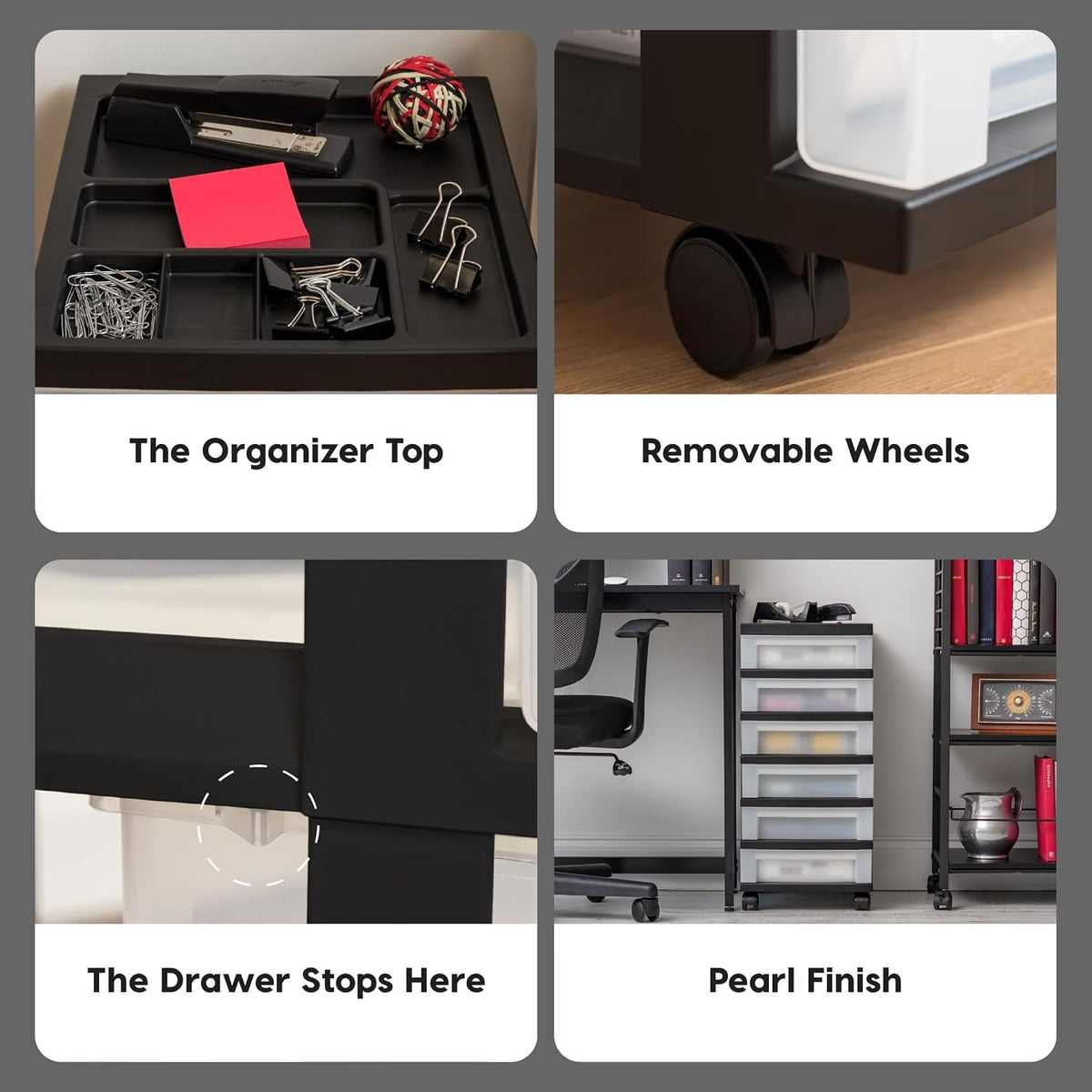 6 Drawer Rolling Storage Cart with Organizer Top, Black W176